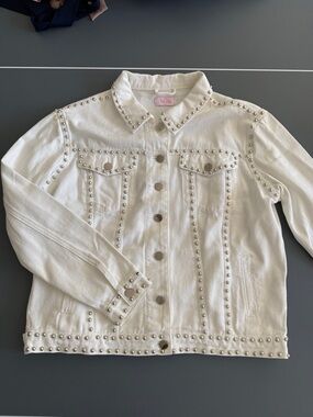 Pink Lily White Studded Denim Jacket